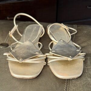 Tory Burch Metallic Gold Square-Accent Strappy Sandals